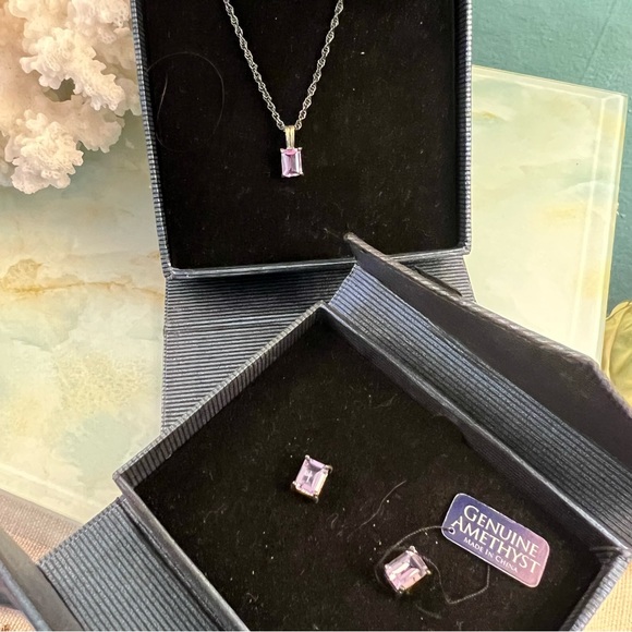 ORFEVRERIE WISKEMANN Amethyst & Sterling Charm Necklace Set NIB - Picture 1 of 12